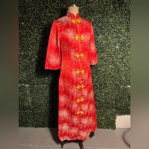 Vintage Traditional Red Qipao Cheongsam Mandarin Dress with Frog Closures S/M